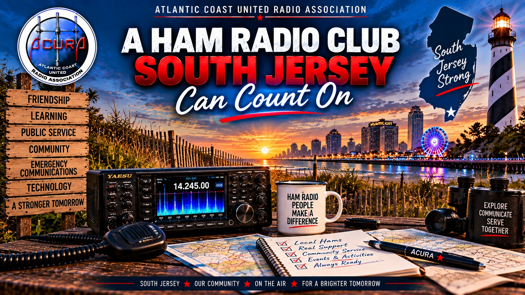 ACURA Ham Radio, a South Jersey amateur radio club supporting friendship, education, public service, emergency communications, technology, and the local ham radio community.