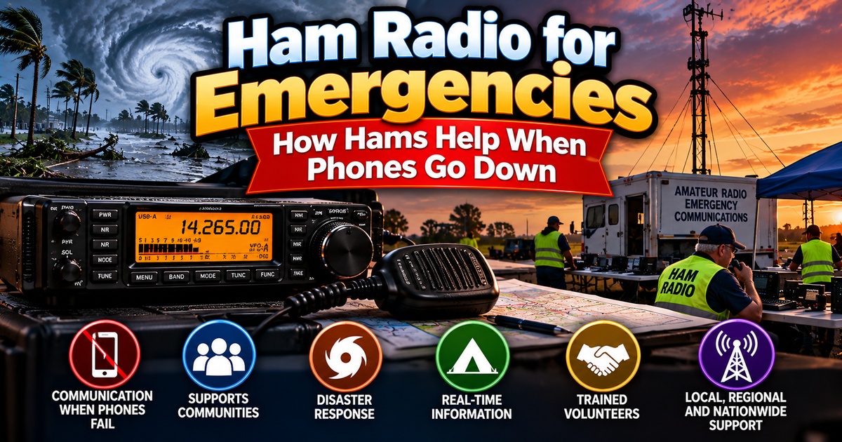 Ham radio for emergencies showing amateur radio operators providing emergency communications and community support when phones and traditional communication systems go down.