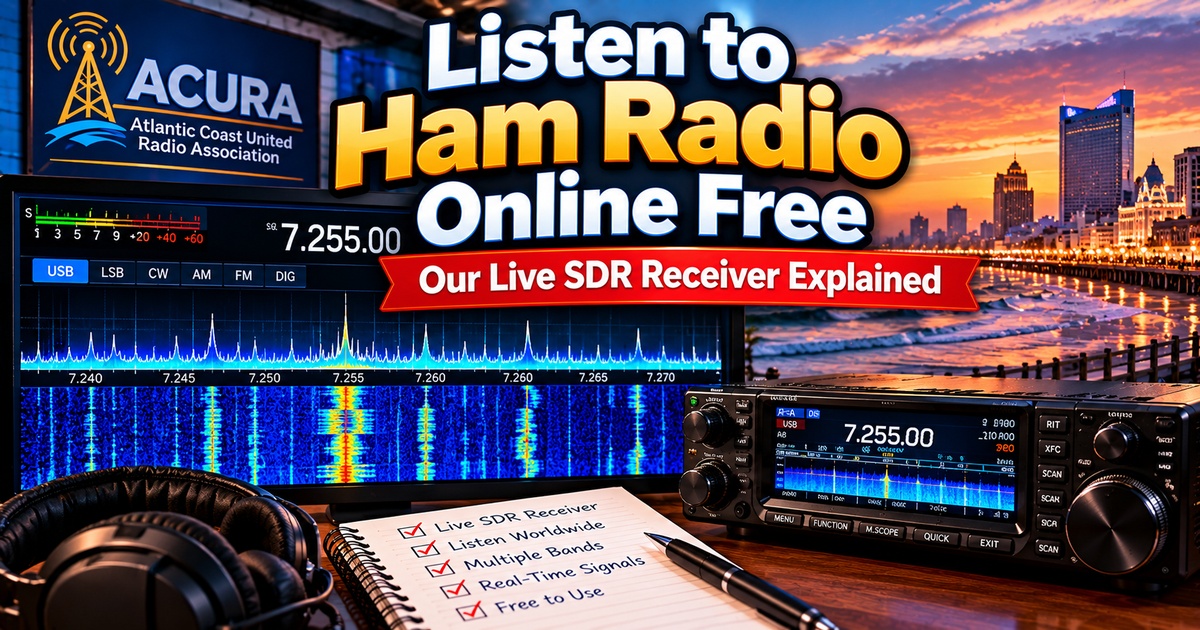 Listen to ham radio online free with ACURA’s live SDR receiver featuring real-time amateur radio signals, waterfall display, multiple bands, and radio frequencies.